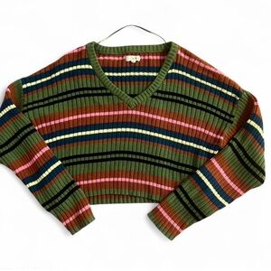 La Hearts Colorful Striped V-Neck Sweater